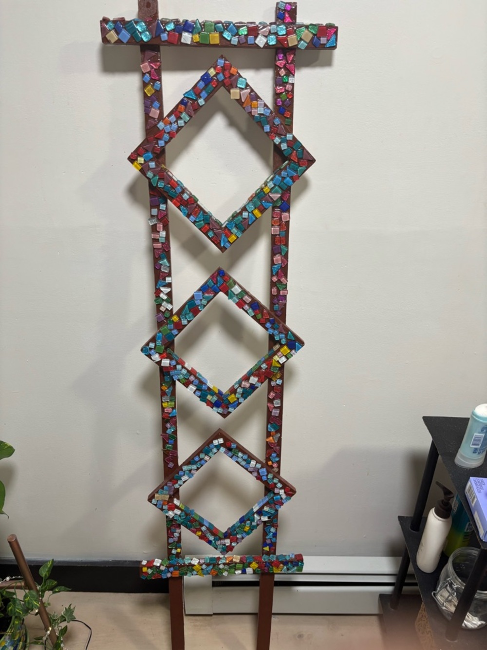 Handcrafted Multicolor Mosaic Wall Ladder - Decorative Home Accent